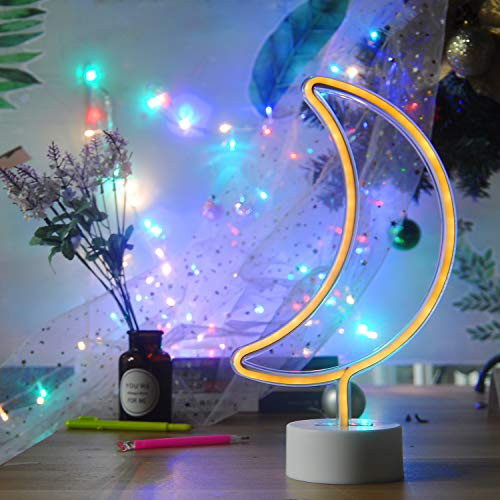 Moon Neon Signs Crescent Neon Light Moon LED Neon Sign with Base Holder
