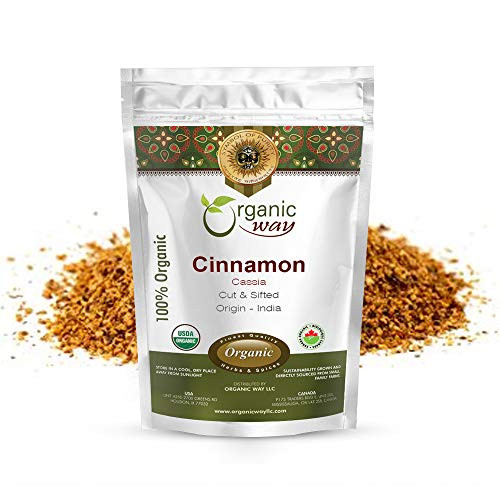 Organic Way Premium Cinnamon Cassia Cut and Sifted Cinnamomum cassia - Adds Flavour and Aroma Organic and Kosher Certified Vegan Non GMO and Gluten Free USDA Certified Origin - India 1LBS 16OZ Organic Way Premium Cinnamon Cassia Cut and Sifted Cinnamomum cassia - Adds Flavour and Aroma Organic and Kosher Certified Vegan Non GMO and Gluten Free USDA Certified Origin - India 1LBS 16OZ