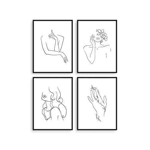 Minimalist Line Art Prints Set of 4 By Haus and Hues  Aesthetic Art Posters  Wall Art Minimalist Painting  Minimal Wall Art  Drawing Poster  BlackWhite Prints  Unframed 12x16