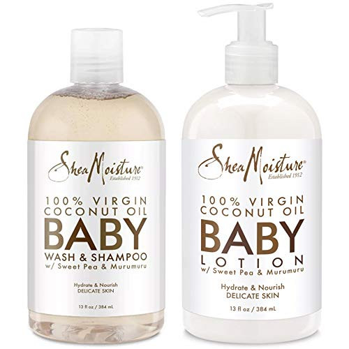 Shea Moisture Wash Shampoo And Lotion Set  100 Virgin Coconut Oil Baby Wash and Shampoo 13 Ounce  100 Virgin Coconut Oil Baby Lotion 13 Ounce