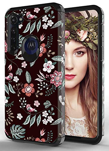 ShinyMax Moto G Stylus Case with Floral DesignMotorola Moto G Stylus Phone CaseHybrid Dual Layer Armor Protective Cover Cute Sturdy Anti-Scratch Shockproof Case for Women and Girls-FlowersBlack