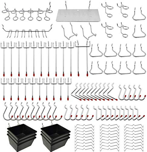 Thinksea Pegboard Hook Assortment 146 PCS Peg Board Accessories Peg Board Wall HooksPegboard Hooks Assortment for Organizing Various Tools Silver-146pcs