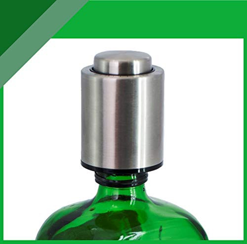 GENELIXIR 2 pcs Wine Stoppers 304 Stainless Steel Vacuum Wine Bottle Stoppers Record The Date Enjoy The Best Vacuum Plug with Silicone Reusable Bottle Sealer Keeps Wine Fresh Silver 2 Pack