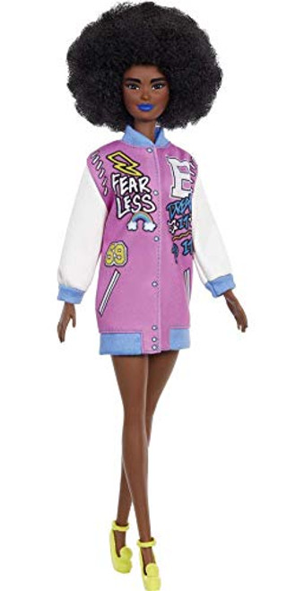 Barbie Fashionistas Doll 156 with Curly Brunette Hair and Letterman Jacket Toy for Kids 3 to 8 Years Old Barbie Fashionistas Doll 156 with Curly Brunette Hair and Letterman Jacket Toy for Kids 3 to 8 Years Old