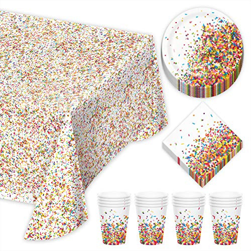 Confetti Sprinkles Dessert Party Pack - Paper Plates Napkins Cups and Plastic Table Cover Set Serves 16 Confetti Sprinkles Dessert Party Pack - Paper Plates Napkins Cups and Plastic Table Cover Set Serves 16