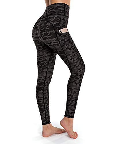 OUGES Womens High Waist Pockets Yoga Pants Running Pants Workout Camo Leggings CamoXL