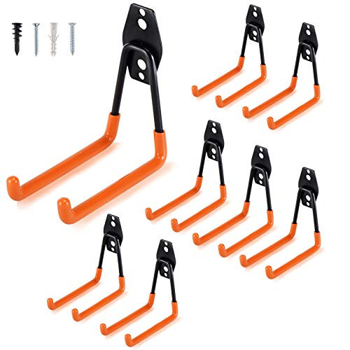 AOBEN Garage Hooks Heavy Duty Steel Garage Storage Hooks Utility Tool Hangers and Combinable Wall Mount Garage Hooks for Organizing Ladder Hold Chairs Heavy Tools  MEDIUM U 8 PACK