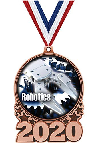 Crown Awards Robotics Medals - 3 Bronze Double Action 2020 Robotics Medal Award Includes Red White and Blue Neck Ribbon 1 Pack Prime