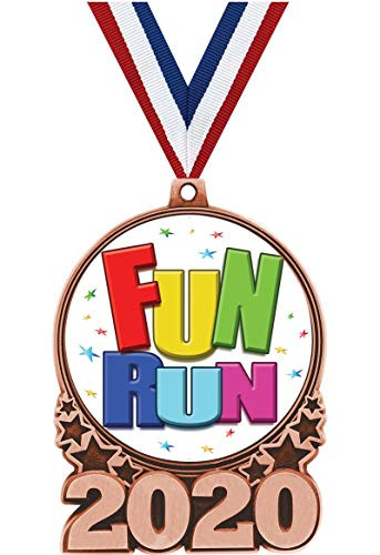 Crown Awards Fun Run Medals - 3 Bronze Double Action 2020 Fun Run Medal Award Includes Red White and Blue Neck Ribbon 1 Pack Prime