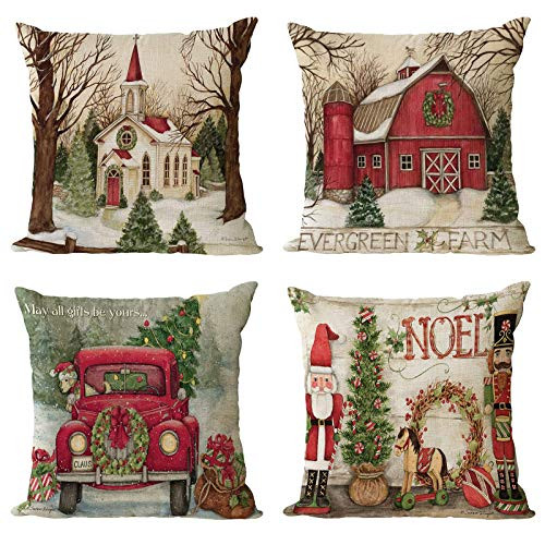 Neatee Living Christmas Decorative Throw Pillow Covers 18x18 Inch Set of 4 Christmas Holiday Xmas Square Cotton Linen Cushion Covers Red Truck Trees Snow Outdoor Couch Sofa Home Pillow Cases Neatee Living Christmas Decorative Throw Pillow Covers 18x18 Inch Set of 4 Christmas Holiday Xmas Square Cotton Linen Cushion Covers Red Truck Trees Snow Outdoor Couch Sofa Home Pillow Cases