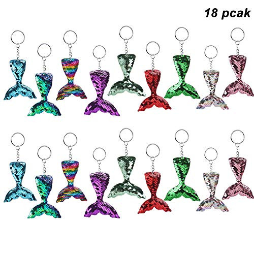 Mermaid Keychains for Girls, Reversible Sequin Flip Color Change Mermaid Tail Keychain, Mermaid Birthday Party Supplies Favors Gifts?18 Pack?