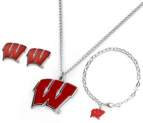 NCAA Wisconsin Badgers Logo Stainless Steel Necklace Bracelet and Earings Gift Bundle NCAA Wisconsin Badgers Logo Stainless Steel Necklace Bracelet and Earings Gift Bundle