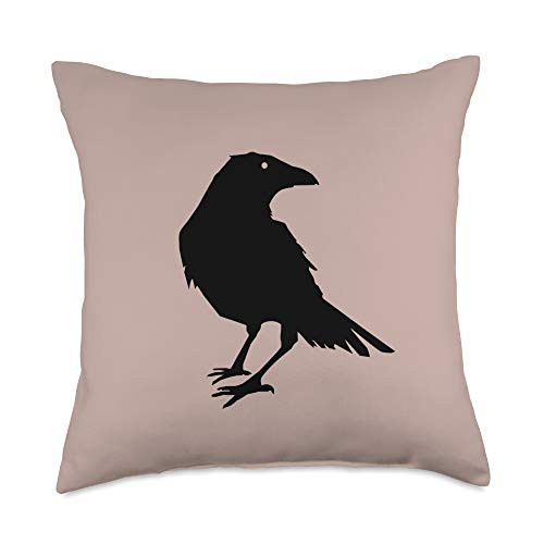 Birds of Black Apparel Beautiful Black Crow Raven Bird Silhouette Throw Pillow 18x18 Multicolor
