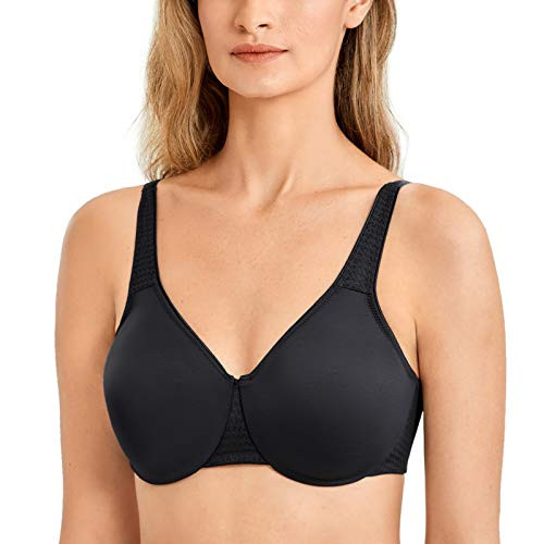 DELIMIRA Womens Plus Size Unlined Underwire Minimizer Bras Full Coverage Black-Print 36D