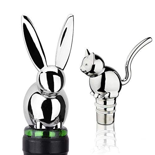 Funny Stainless Steel Wine Stoppers Reusable Bottle Stoppers for Beverage and Beer Best Gifts for Wine Lovers Decorative and Cute Wine Stopper with Silicone Rubber Fitting catrabbit