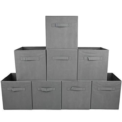 EST Storage and Organization Foldable Fabric Storage Cubes Organizer with Handles Storage Basket Bins Clothes Boxes Closet Organizer Cubby Bins 8PCS Grey