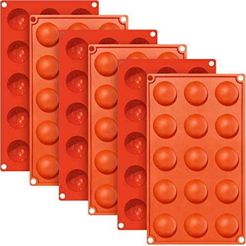 6 Pieces Semi Silicone Mold Holes Silicone Baking Molds Round Shape Half Sphere Molds Silicone Bakeware Set 15 Cavity Candy Chocolate Molds for DIY Chocolate Cake Jelly Pudding Dessert Soap
