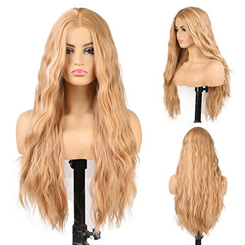 RDY Blonde Wig Mixed Color for Women 24 Long Loose Curly Wig Full Machine Made Synthetic Wig with Middle Part 150 Density Cosplay Wig Heat Friendly Synthetic Fiber Hair None Lace Wig for Party Wear