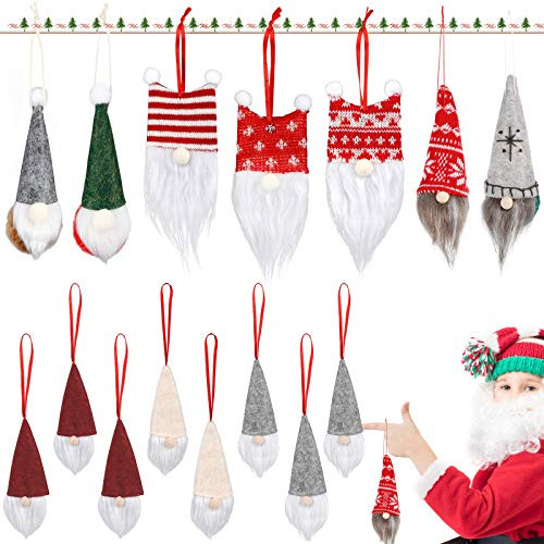 SheMeiYue Christmas Tree Hanging Gnomes Ornaments Set of 15 Handmade Swedish Tomte Gnomes Plush Scandinavian Santa Elf Table Ornaments Tree Hanging Decoration Home Decor