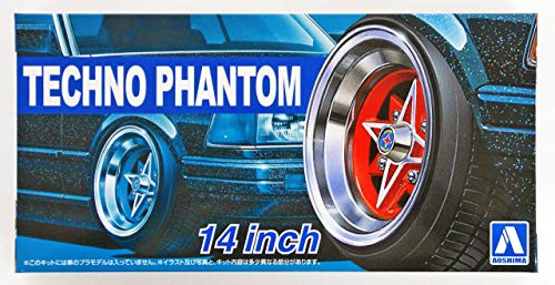 Aoshima 124 Scale Techno-Phantom 14 Inch Wheel Set - Plastic Model Buiding Set  53249