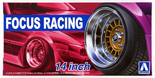 Aoshima 124 Scale Tuned Parts 41 Focus Racing 14inch Tire  and  Wheel Set - Plastic Model Building Kit  53744