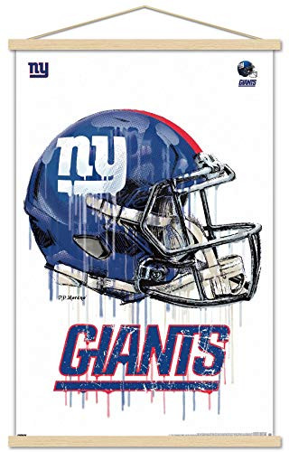 Trends International NFL New York Giants - Drip Helmet 20 Wall Poster with Wooden Magnetic Frame 22_375 x 34 Print and Beechwood Hanger Bundle