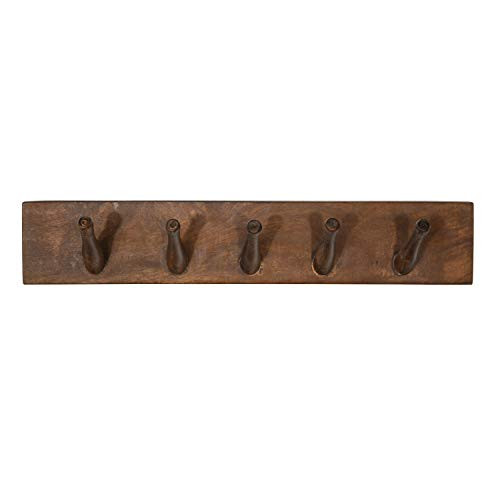 Creative Co-op Reclaimed Wood Rolling Pin 5 Wall Hooks Natural