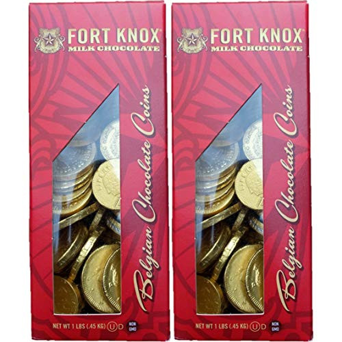 Fort Knox Gold Tone Foil Wrapped Belgian Milk Chocolate Coins 2-Pack