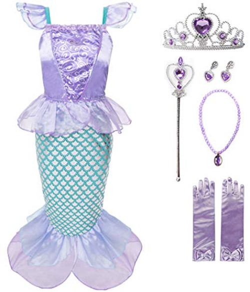 FUNNA Girls Mermaid Costume Princess Dress Up Purple with Accessories 8 Years
