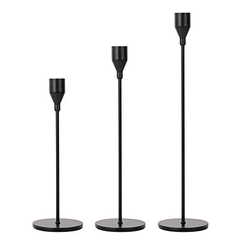 lobolighting Candlestick Holders Set of 3 Black Taper Candle Holder Stands for for Wedding Dinning Party Fits 34 inch Thick Candle Led Candles Metal Candle Stand