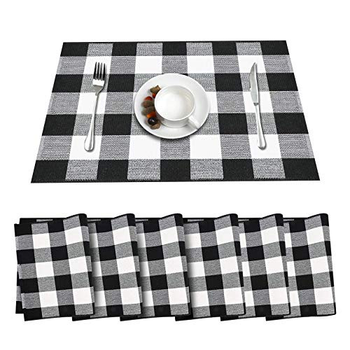 MUBIN Set of 6 Placemats Cotton Buffalo Check Plaid Placemats Woven Tablemats Washable Heat Resistant Non-Slip Table Mats for Dining Table Set of 6