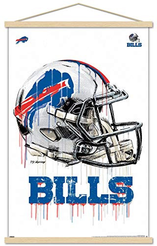 Trends International NFL Buffalo Bills - Drip Helmet 20 Wall Poster with Wooden Magnetic Frame 22_375 x 34 Print and Beechwood Hanger Bundle