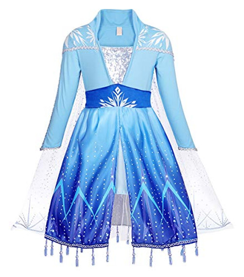 HenzWorld Girls Dresses Costume Outfits Snow Princess Dress Up Birthday Party Cosplay Role Pretend Mesh Cape Patchwork Clothes Children Age 8-9 Years