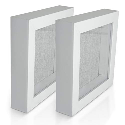 Havel - Pack of 2 8 x 8 Inch Wall and Tabletop Shadowbox Art Frames with 1_7 Inch Depth - White Photo Frame for Wall Mount and Tabletop - Decorative Picture Display with Clear Glass