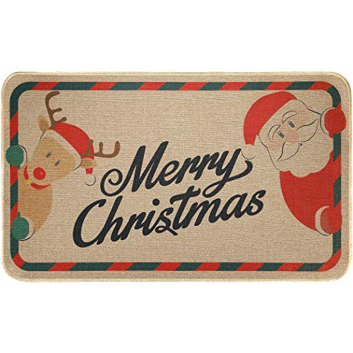 EasyAcc Christmas Decoration Outdoor Indoor Doormat for Entryway 30 x 17 inches Entrance Welcome Door Mat Non Slip Washable Front Door Mats Santa Claus Rug - Red