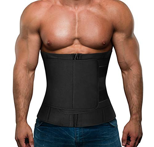 Mens Workout Waist Trainer Neoprene Corset Sauna Sweat Trimmer Cincher Slimming Belly with Zipper Black Waist Trainer with Zipper 2XL