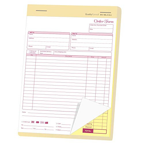 NCR Carbonless Order Forms Bound Wraparound Cover WhiteCanary 50 Sets per Book_ 8-12 x 11 - 2 Part