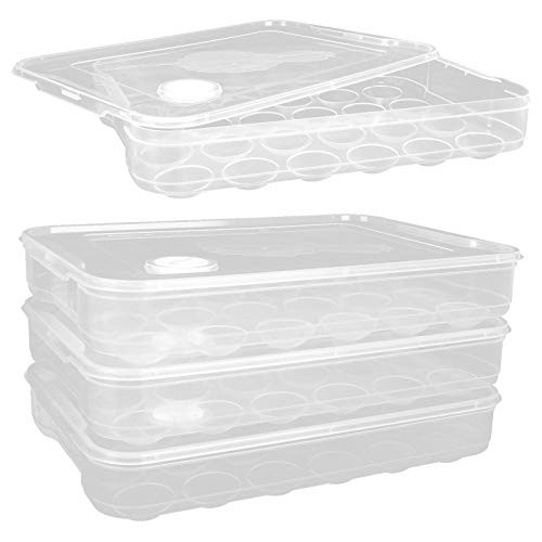 OrdLive 4 Pcs Egg Holder for Refrigerator Plastic Refrigerator Egg Trays with Lid Stackable Plastic Egg Containers with 24 Egg Grooves for Fridge Kitchen Restaurant