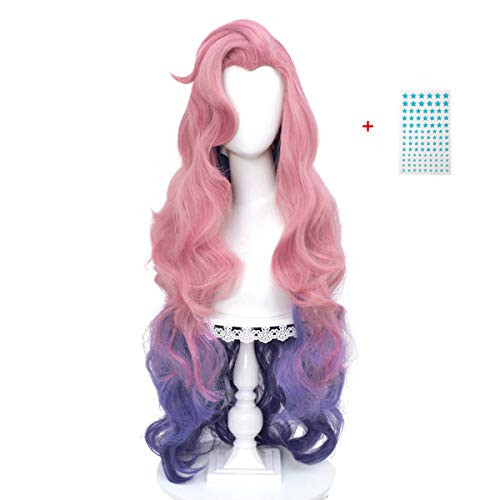 SL Ombre Purple Cosplay Wigs for Seraphine with Stickers - Women Long Curly Wavy Lolita Harajuku Wig for Halloween Party Daily with Cap - 39 SL Ombre Purple Cosplay Wigs for Seraphine with Stickers - Women Long Curly Wavy Lolita Harajuku Wig for Halloween Party Daily with Cap - 39