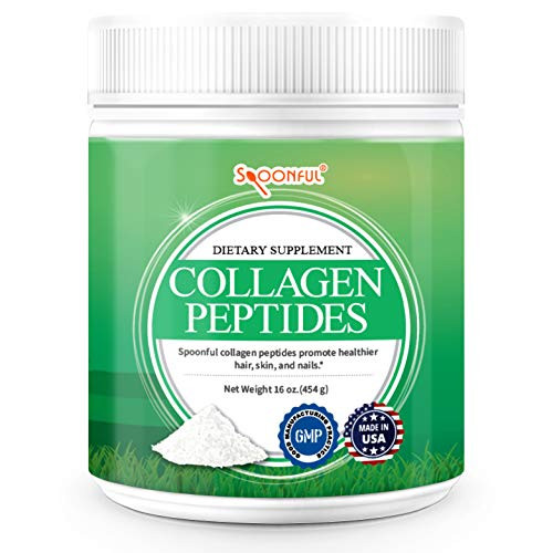Spoonful Collagen Peptide Powder Type I  and  III Hydrolyzed Grass Fed Bovine Unflavored Non-GMO Gluten-Free for Healthy Hair Nail Skin and Joint Support 16 oz