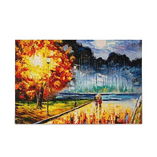 Vvfelixl - Couple Walking Rainy Night - 500 Pieces Jigsaw Puzzle - 20_5X14_9 Wooden Puzzle DIY Family Game