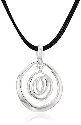 Napier Silver Tone 16IN Leather Pendant Necklace