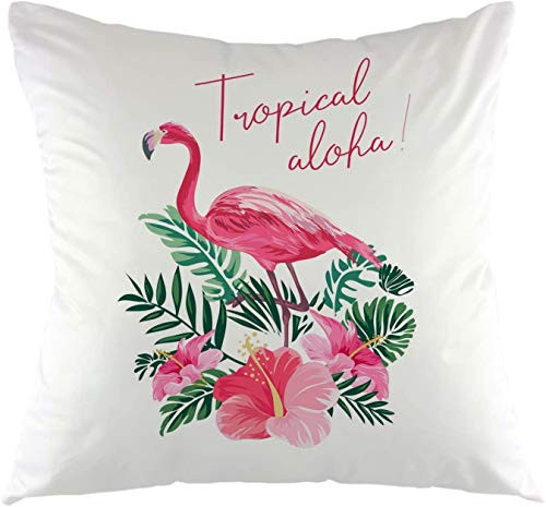 antoipyns Flamingo Throw Pillow Cover Beach Bird Tropical Animal Flamingo Hibiscus Flowers Decorative Square Pillow Case 18X18 Pillowcase Home Decor for Sofa Bedroom