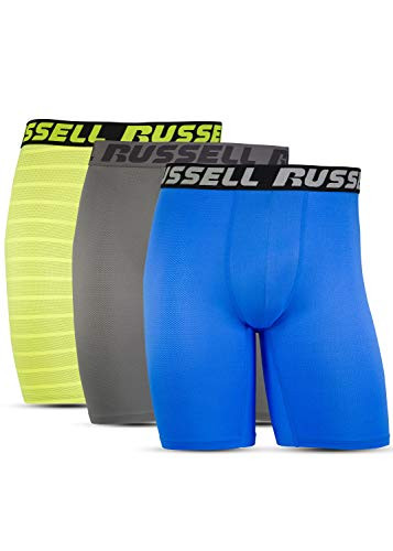 Russell Athletic Mens CoolForce 360 Ventilation Performance Boxer Briefs 3 Pack BlueYellowGray Large
