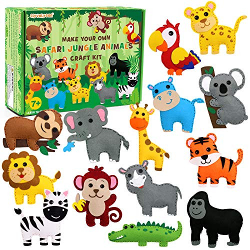 CiyvoLyeen Safari Jungle Animals Sewing Craft Kit DIY Kids Craft and Sew Set for Girls and Boys Educational Beginners Sewing Stuffed Animal Felt Plush Ornaments Set of 14 CiyvoLyeen Safari Jungle Animals Sewing Craft Kit DIY Kids Craft and Sew Set for Girls and Boys Educational Beginners Sewing Stuffed Animal Felt Plush Ornaments Set of 14