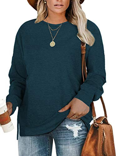Plus Size Sweatshirts for Women 4X Long Sleeve Winter Tops Shirts Turquoise-26W