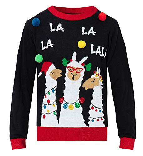 Funnycokid Girls Boys Christmas Sweaters Kids Children Ugly Llamas Black Pullover Knitted Sweatshirt for Xmas Party Gift 7-8 Years Old