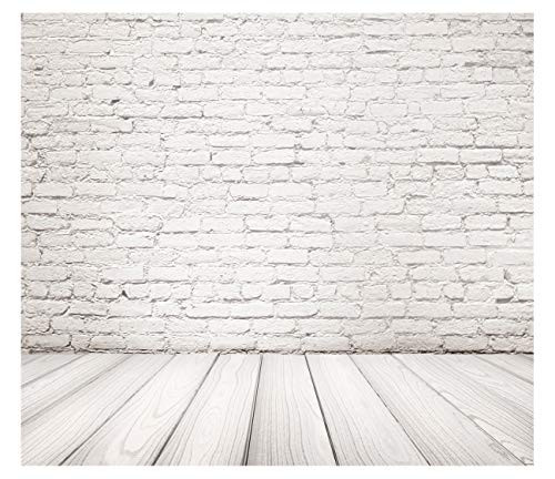 5X7ft White Brick Wall and Wood Floor Backdrop Vintage Photography Background Theme Background Texture Wood Photo Studio Backdrop Props FY009