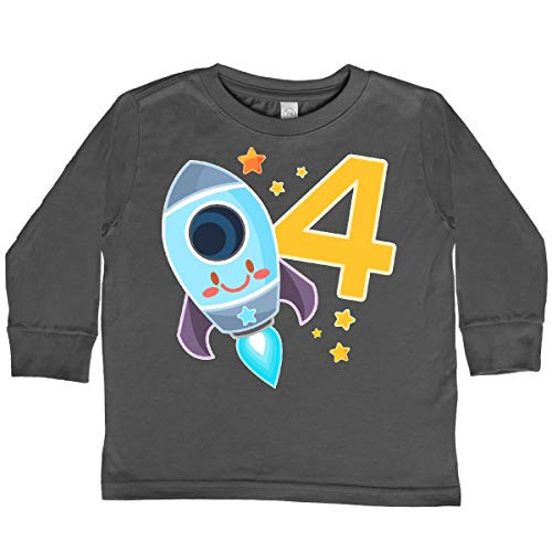 inktastic Rocket Space Ship Happy Toddler Long Sleeve T-Shirt 4T Charcoal 2f6e5