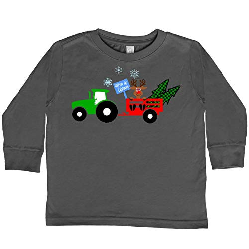 inktastic Christmas Tractor with Toddler Long Sleeve T-Shirt 4T Charcoal 3cf45